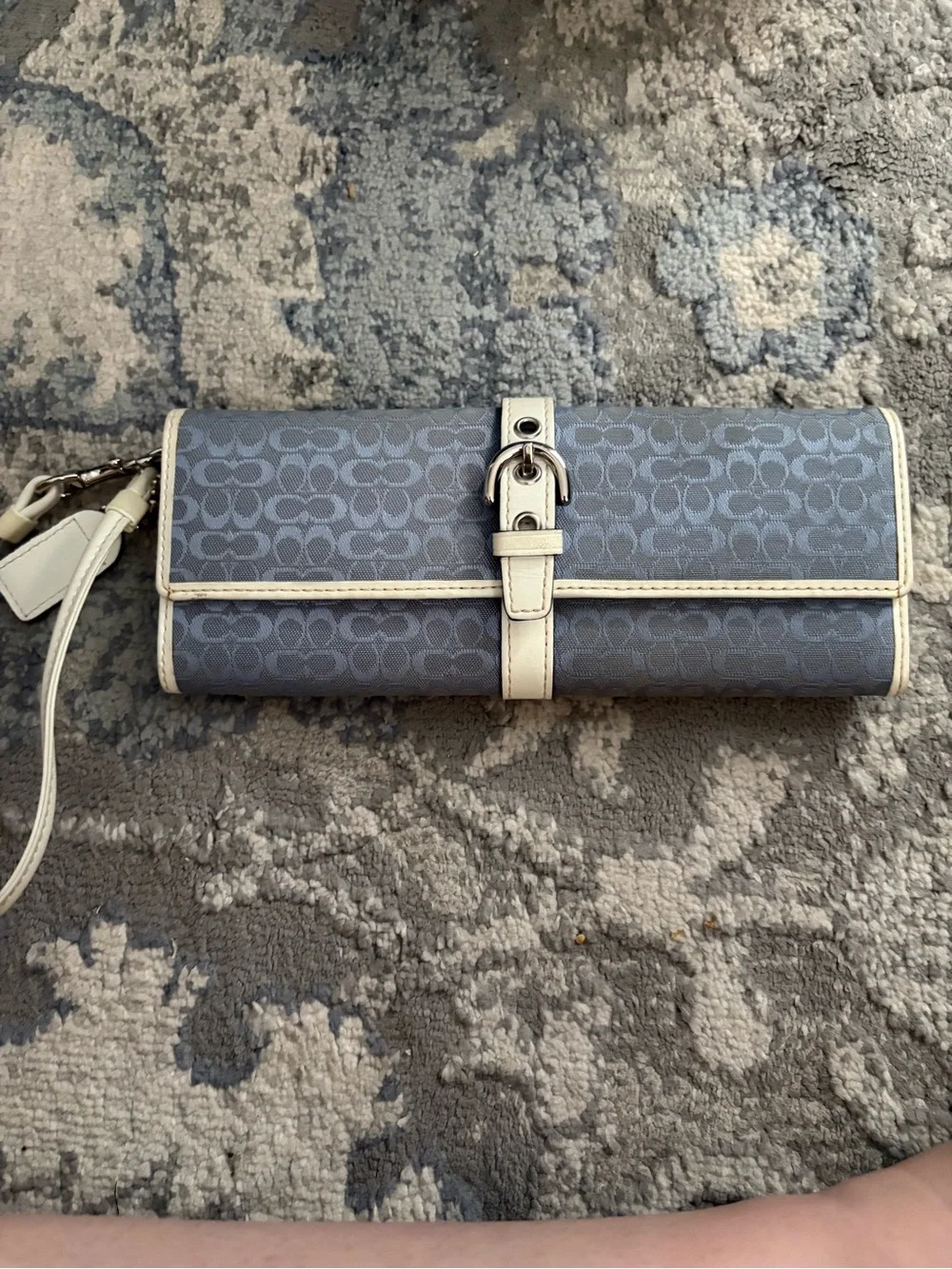 Coach blue and white mini c small shoulder bag with matching wristlet